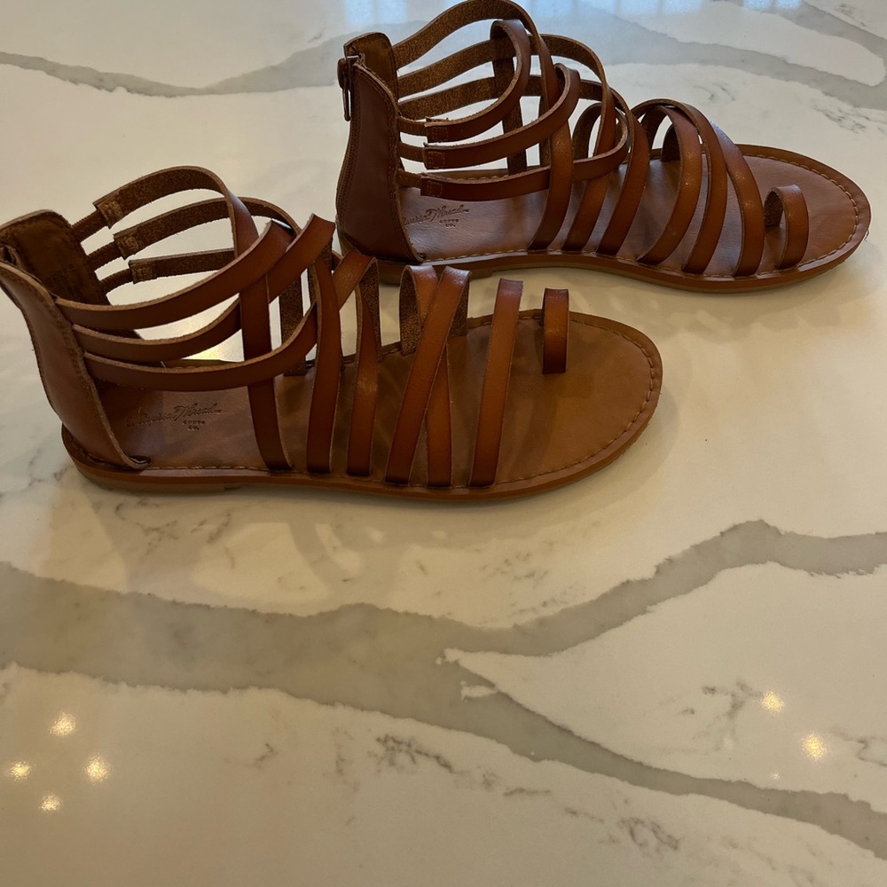 Flat Brown Strappy Leather Sandals
